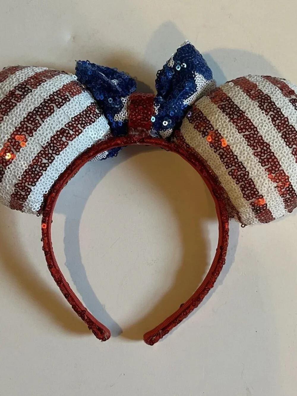 Disney Mickey or Minnie Mouse Americana Red White & Blue Sequin Ears Headband